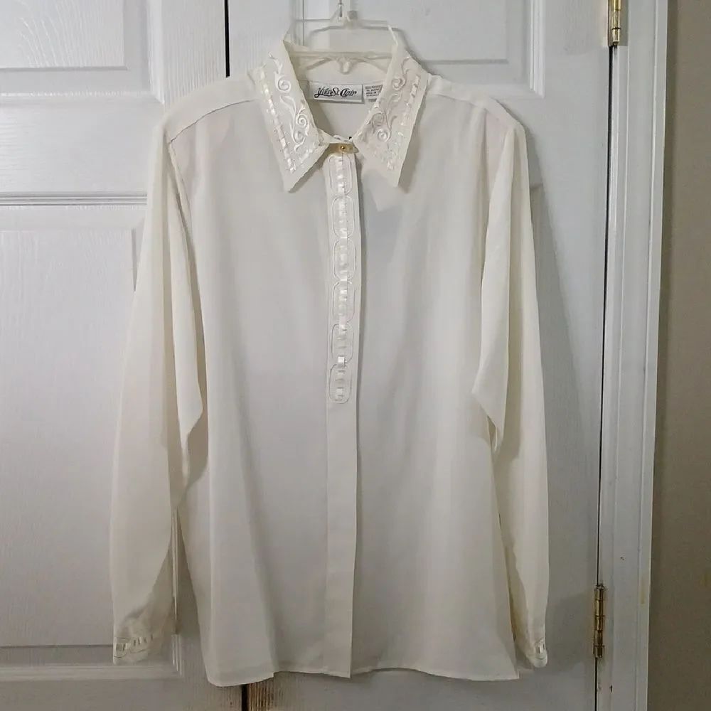 Yves St. Clair vintage cream color button down long sleeve blouse Sz 16 NWT
